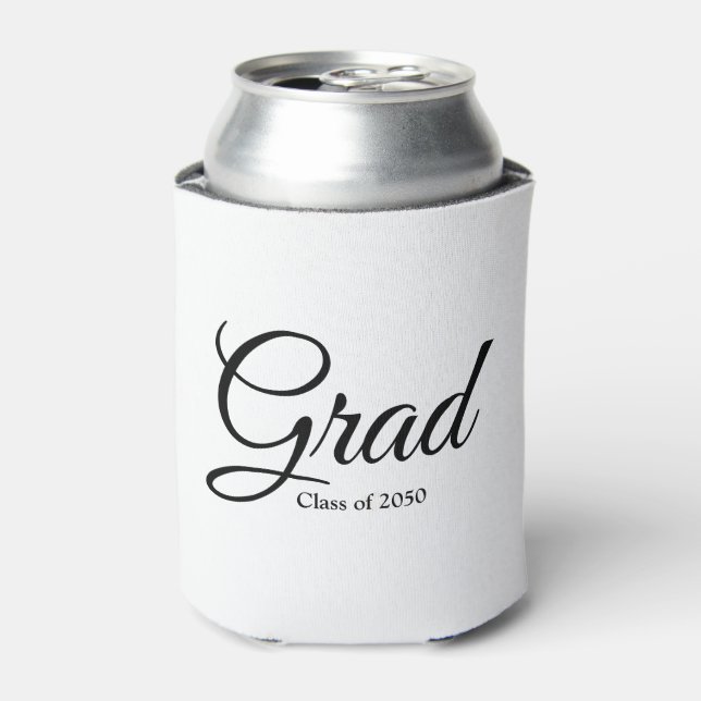 Grad class of 2024 black white custom script text can cooler (Can Front)