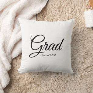Grad class of 2024 black white custom script text cushion