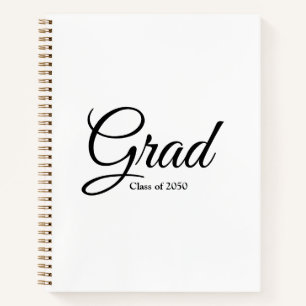 Grad class of 2024 black white custom script text notebook