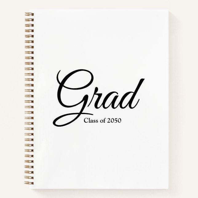 Grad class of 2024 black white custom script text notebook (Front)