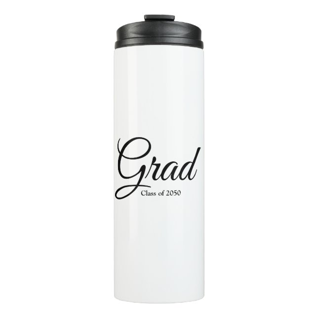 Grad class of 2024 black white custom script text thermal tumbler (Front)