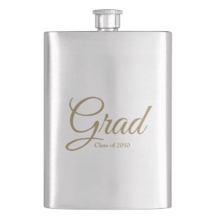 Grad class of 2024 gold custom script text hip flask