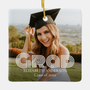 Grad Class of 2026 Script Custom Photo Ceramic Ornament