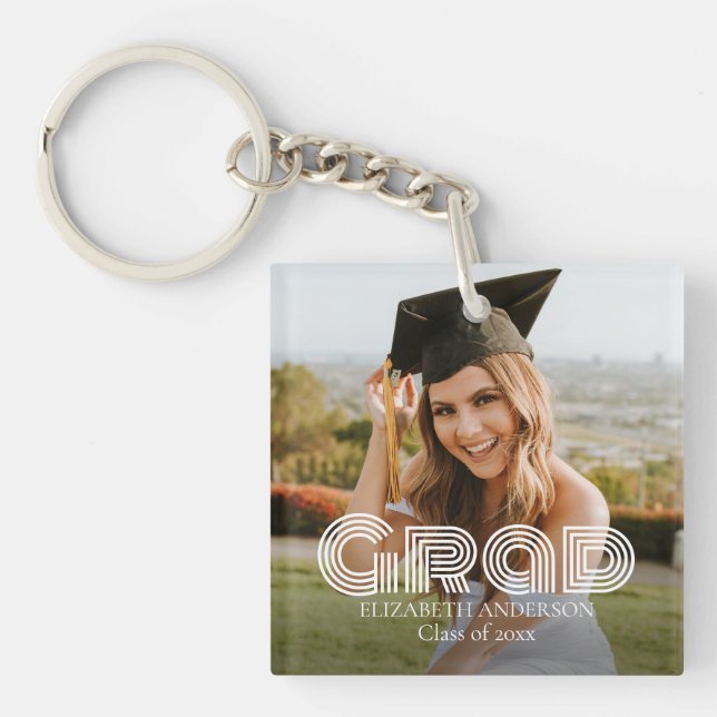 Grad Class of 2026 Script Custom Photo Key Ring (Front)