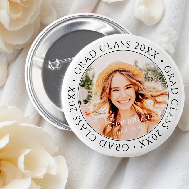 Grad Class of 20XX Modern Simple Custom Photo 6 Cm Round Badge (Creator Uploaded)