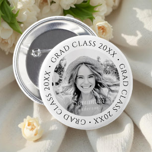 Grad Class of 20XX Simple Modern Custom Photo 6 Cm Round Badge