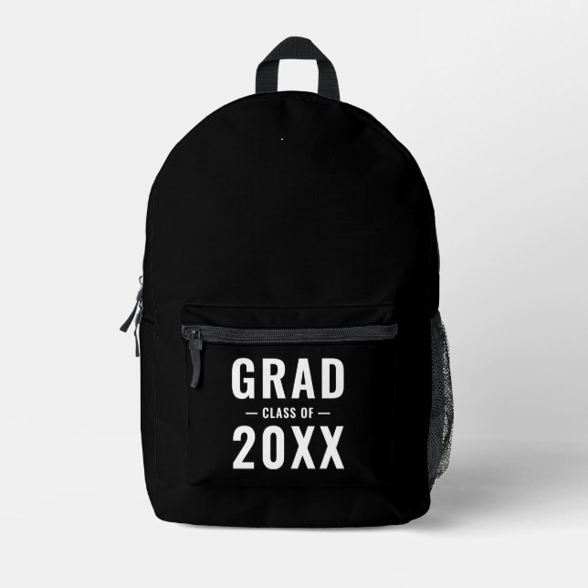 Grad class of black white custom modern typography printed backpack (Front)
