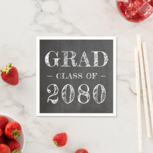 Grad class year chalkboard handwritten typography napkin