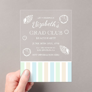 Grad Club Beach Party Acrylic Invitations