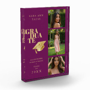 Grad Collage Plum Gold 3 Photos Design TMF26