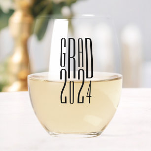 Grad College High School Senior Graduation Stemless Wine Glass