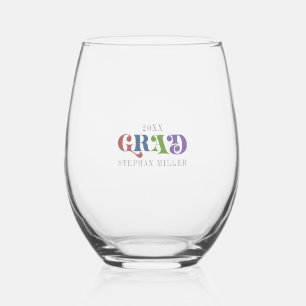 Grad Colourful Retro Typography Stemless Wine Glass