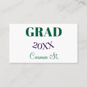 grad congrats green purple bold year 20XX graduate Business Card