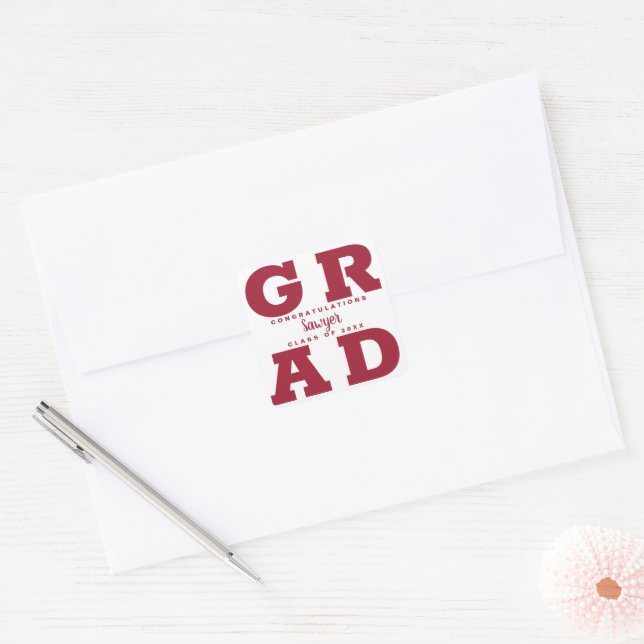 Grad Crimson on White Square Sticker (Envelope)