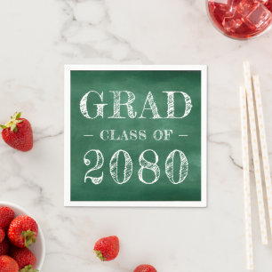 Grad custom class year green chalkboard typography napkin