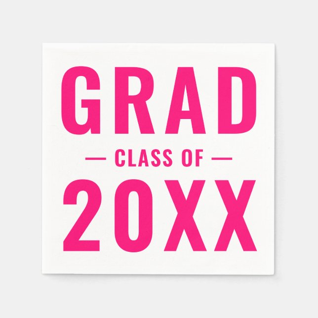 Grad custom class year hot pink modern typography napkin (Front)