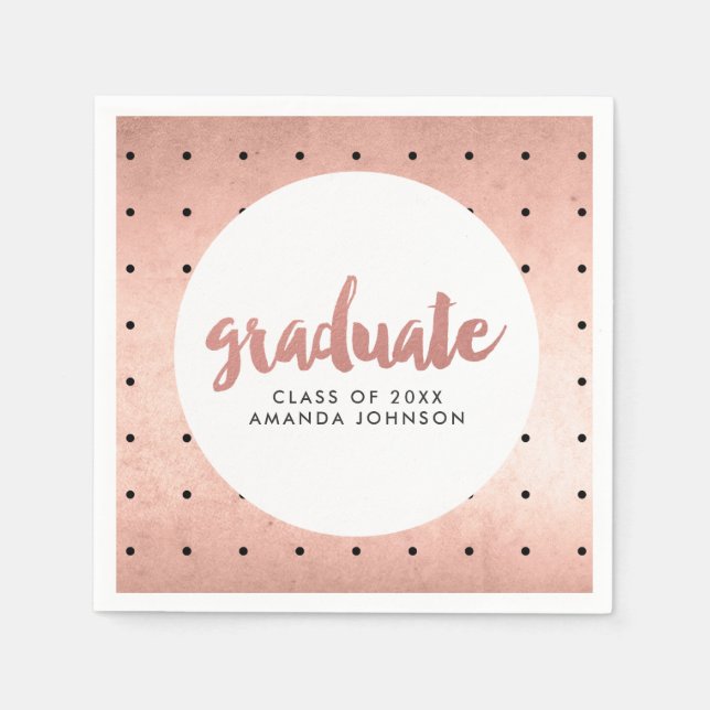 Grad Custom Name Rose Gold Script Graduation Party Napkin (Front)