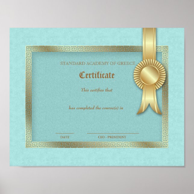 Grad Diploma Certificate Greek Keys Gold Frame Poster (Front)