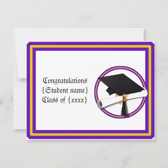 Grad Diploma School Colours Purple and Gold Invitation (Front)