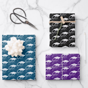 Grad Elegant White Graduation Cap Script Wrapping Paper Sheet