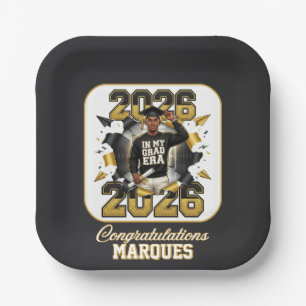 Grad Era 2026 Senior King Black and Gold Paper Plate