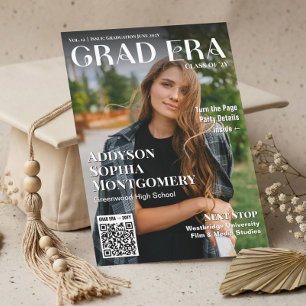 Grad Era Trendy Graduation Magazine Photo Collage Invitation