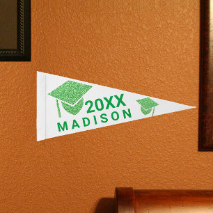 Grad Glam Green Cap Add Name Cool Keepsake Pennant Flag