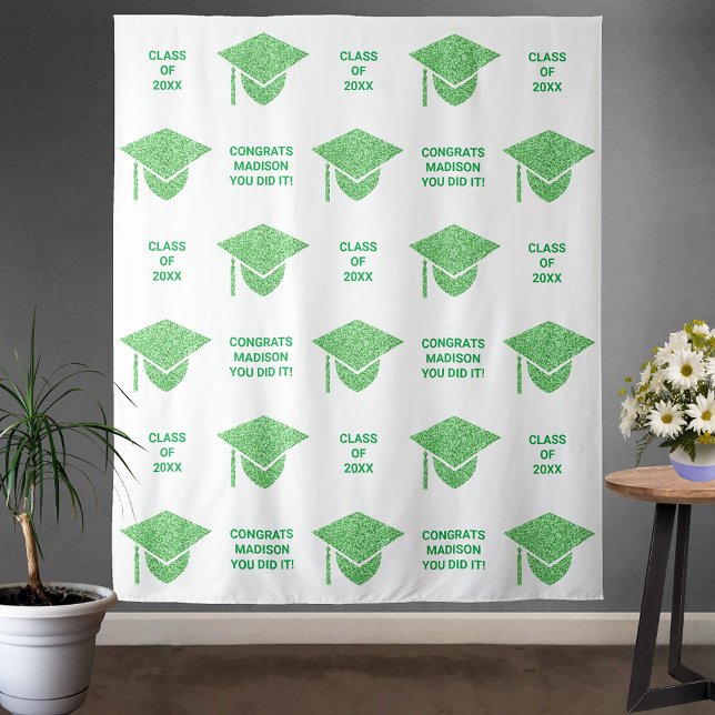 Grad Glam Green Cap Chic Party Selfie Photo Booth Tapestry (Creator Uploaded)