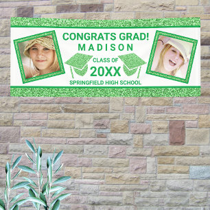 Grad Glam Green Cap Graduation Party Picture Banner
