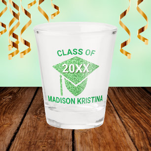 Grad Glam Green Cap Personalized Chic Elegant Shot Glass