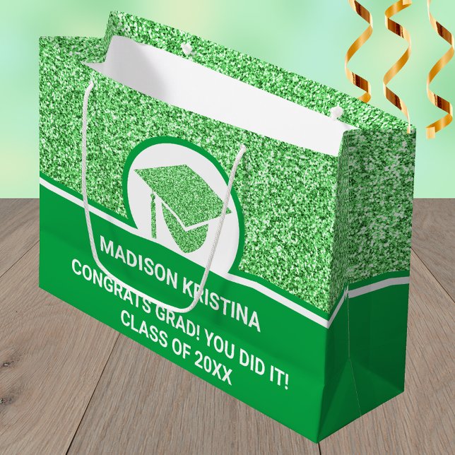 Grad Glam Green Cap Simple Elegant Custom Large Gift Bag (Creator Uploaded)