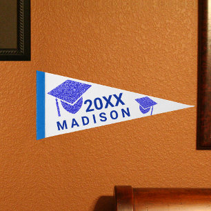 Grad Glam Navy Cap Add Name Cool Keepsake Pennant Flag