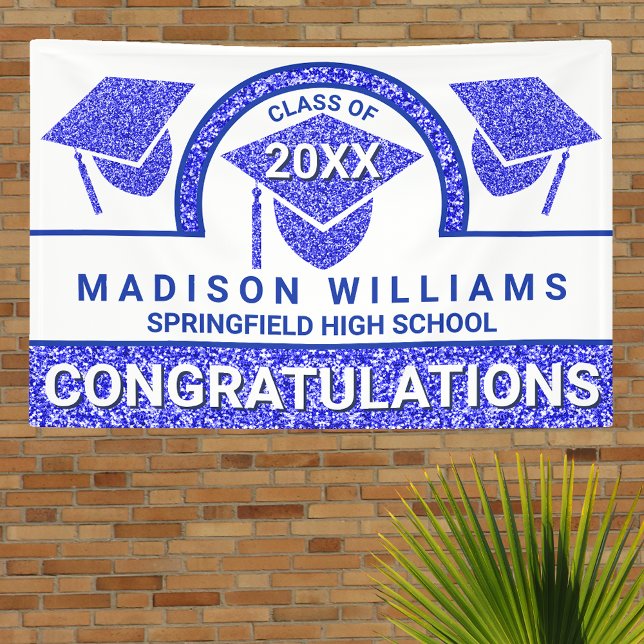 Grad Glam Navy Cap Graduation Congratulations Banner (Creator Uploaded)