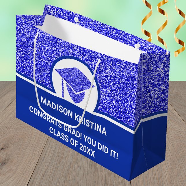 Grad Glam Navy Cap Simple Elegant Custom Large Gift Bag (Creator Uploaded)