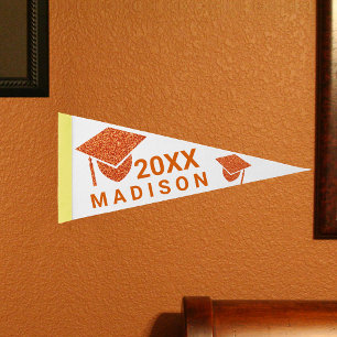 Grad Glam Orange Cap Add Name Cool Keepsake Pennant Flag