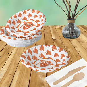 Grad Glam Orange Cap Chic School Colours Pattern Paper Plate