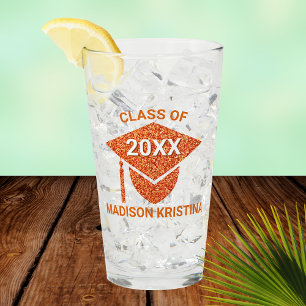 Grad Glam Orange Cap Elegant Congratulations Glass