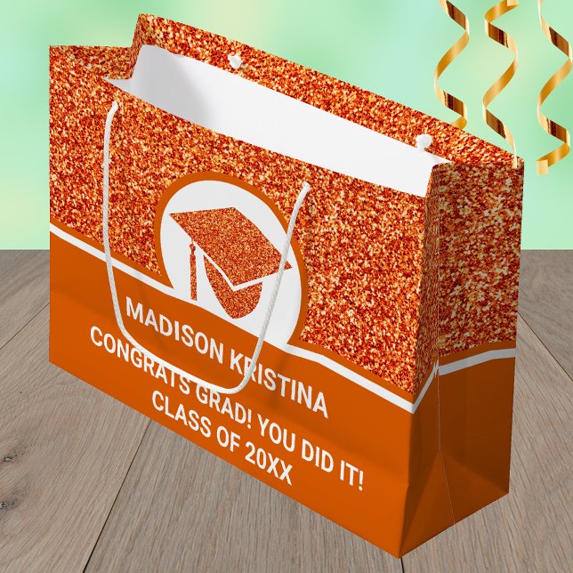 Grad Glam Orange Cap Simple Elegant Custom Large Gift Bag (Creator Uploaded)