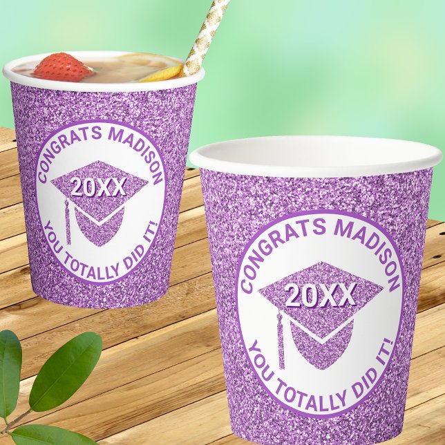 Grad Glam Purple Cap Chic Elegant School Party Paper Cups (Creator Uploaded)