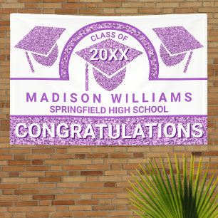 Grad Glam Purple Cap Graduation Congratulations Banner