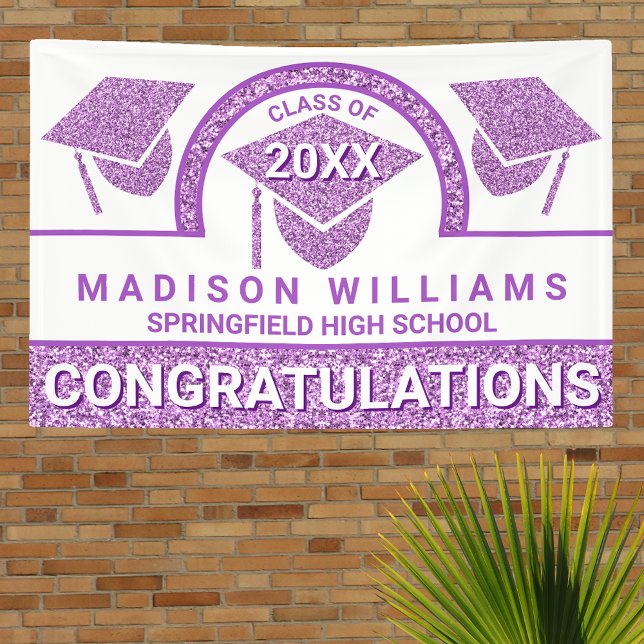 Grad Glam Purple Cap Graduation Congratulations Banner (Creator Uploaded)