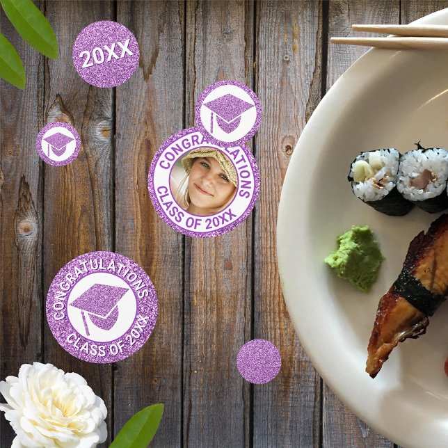 Grad Glam Purple Cap Photo Graduation Party Confetti (Creator Uploaded)