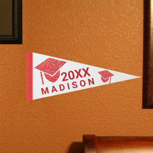 Grad Glam Red Cap Add Name Cool Keepsake Pennant Flag