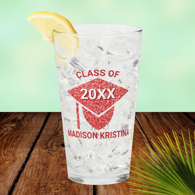 Grad Glam Red Cap Elegant Congratulations Glass (Creator Uploaded)