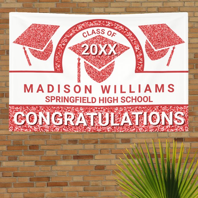 Grad Glam Red Cap Graduation Congratulations Banner (Creator Uploaded)