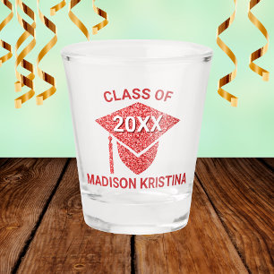 Grad Glam Red Cap Personalised Chic Elegant Shot Glass