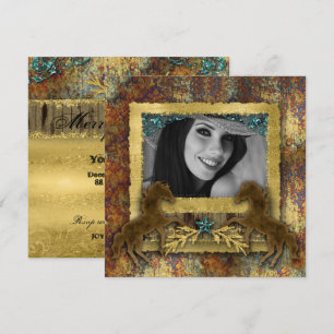 Grad Glitter Gold Vintage Horse Western Photo Invitation
