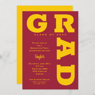 GRAD Gold on Crimson Graduation Invitation