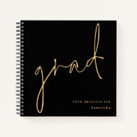 Grad Gold Script Black Graduation Guest Book