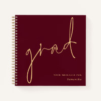 Grad Gold Script Burgundy Graduation Guest Book